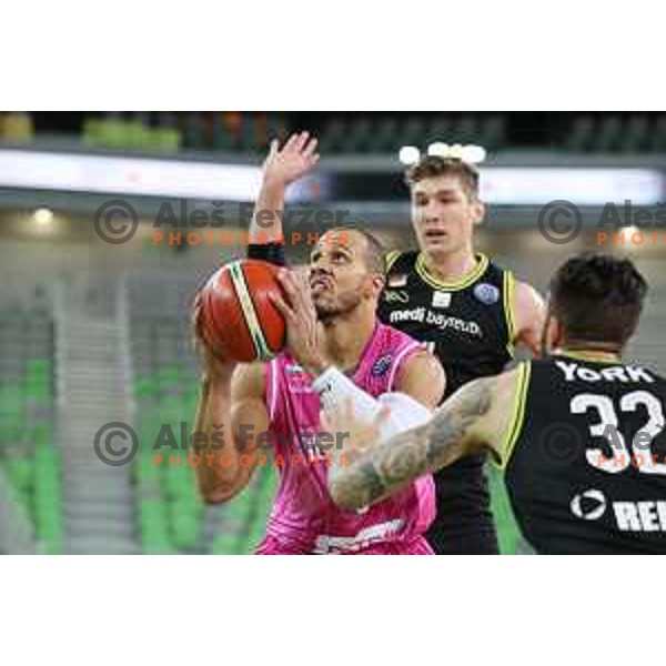 Jordan Morgan of Petrol Olimpija in action during FIBA Champions League basketball match between Petrol Olimpija and Medi Bayreuth in Stozice Hall, Ljubljana on October 25, 2017