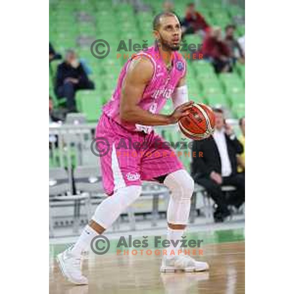 Jordan Morgan of Petrol Olimpija in action during FIBA Champions League basketball match between Petrol Olimpija and Medi Bayreuth in Stozice Hall, Ljubljana on October 25, 2017