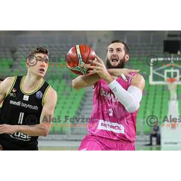 Bojan Radulovic of Petrol Olimpija in action during FIBA Champions League basketball match between Petrol Olimpija and Medi Bayreuth in Stozice Hall, Ljubljana on October 25, 2017