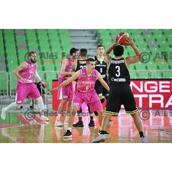 Jan Span of Petrol Olimpija in action during FIBA Champions League basketball match between Petrol Olimpija and Medi Bayreuth in Stozice Hall, Ljubljana on October 25, 2017