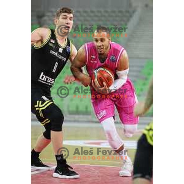 Jordan Morgan of Petrol Olimpija in action during FIBA Champions League basketball match between Petrol Olimpija and Medi Bayreuth in Stozice Hall, Ljubljana on October 25, 2017