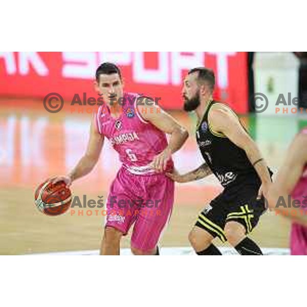 Jan Span of Petrol Olimpija in action during FIBA Champions League basketball match between Petrol Olimpija and Medi Bayreuth in Stozice Hall, Ljubljana on October 25, 2017