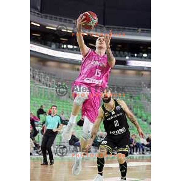 Gregor Hrovat of Petrol Olimpija in action during FIBA Champions League basketball match between Petrol Olimpija and Medi Bayreuth in Stozice Hall, Ljubljana on October 25, 2017