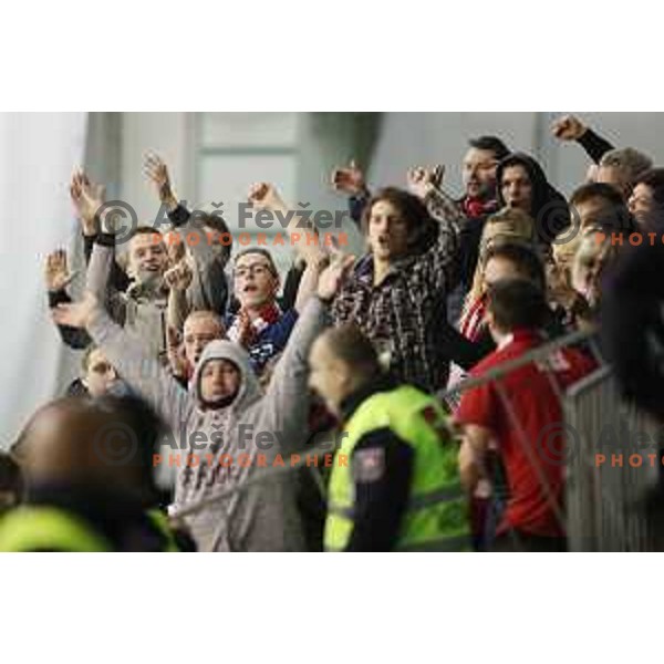 Red Steelers , fans of Jesenice in action during Alps League ice-hockey match between SZ Olimpija and SIJ Acroni Jesenice in Tivoli Hall, Ljubljana, Slovenia on October 25, 2017