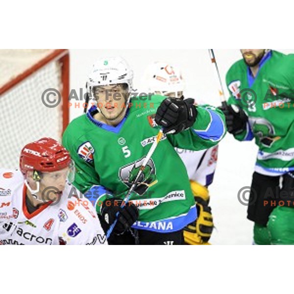 Aljaz Chvatal in action during Alps League ice-hockey match between SZ Olimpija and SIJ Acroni Jesenice in Tivoli Hall, Ljubljana, Slovenia on October 25, 2017