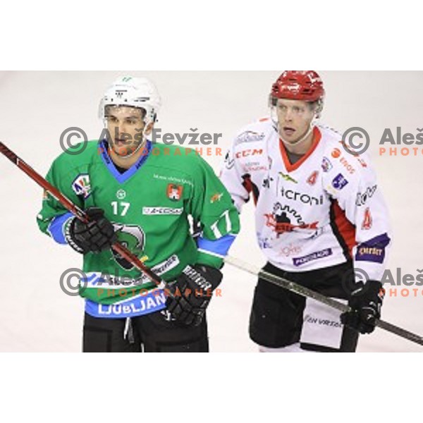action during Alps League ice-hockey match between SZ Olimpija and SIJ Acroni Jesenice in Tivoli Hall, Ljubljana, Slovenia on October 25, 2017