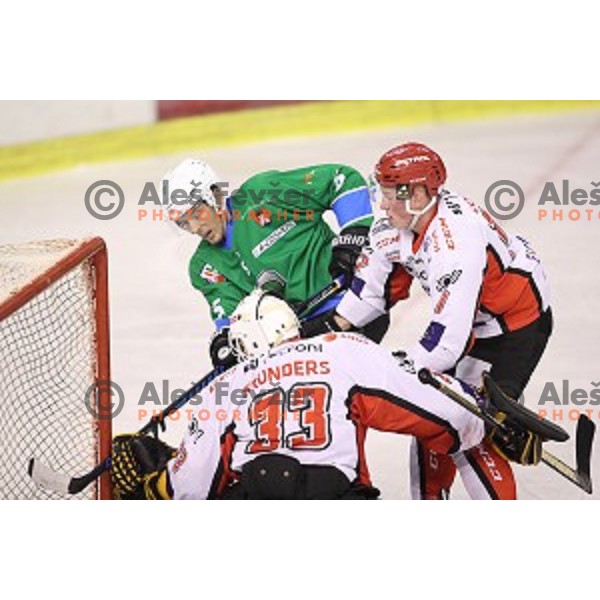 action during Alps League ice-hockey match between SZ Olimpija and SIJ Acroni Jesenice in Tivoli Hall, Ljubljana, Slovenia on October 25, 2017