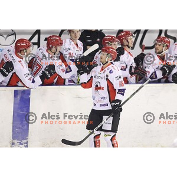 action during Alps League ice-hockey match between SZ Olimpija and SIJ Acroni Jesenice in Tivoli Hall, Ljubljana, Slovenia on October 25, 2017