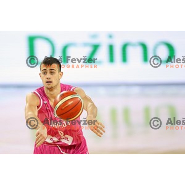 Roko Badzim of Petrol Olimpija in action during FIBA Champions League basketball match between Petrol Olimpija and Medi Bayreuth in Stozice Hall, Ljubljana on October 25, 2017
