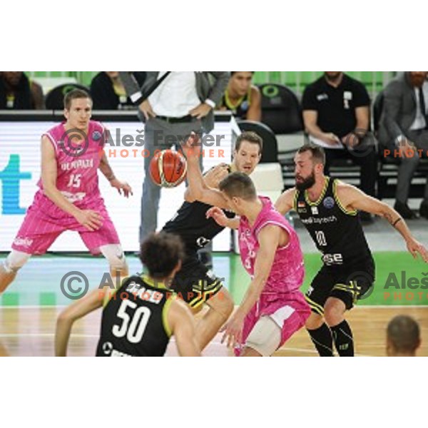of Petrol Olimpija in action during FIBA Champions League basketball match between Petrol Olimpija and Medi Bayreuth in Stozice Hall, Ljubljana on October 25, 2017
