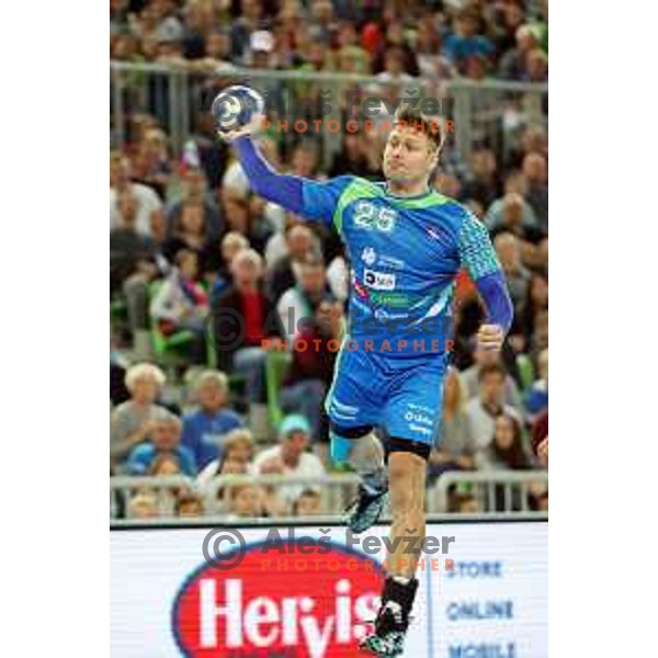 Marko Bezjak in action during friendly handball match between Slovenia and Croatia in Stozice, Ljubljana, Slovenia on October 26, 2017