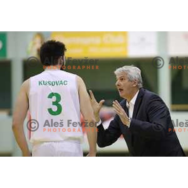 Ales Pipan, head coach of Zlatorog Lasko in action during Nova KBM league basketball match between Zlatorog Lasko and Petrol Olimpija in Tri Lilije Hall, Lasko, Slovenia on October 27, 2017