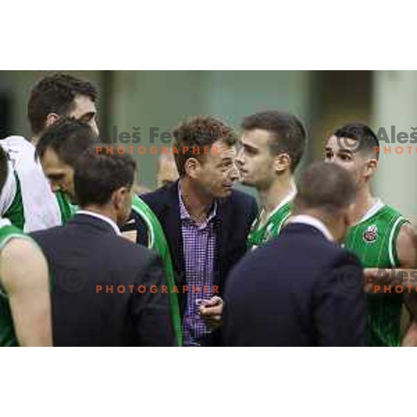Gasper Okorn, head coach of Petrol Olimpija in action during Nova KBM league basketball match between Zlatorog Lasko and Petrol Olimpija in Tri Lilije Hall, Lasko, Slovenia on October 27, 2017