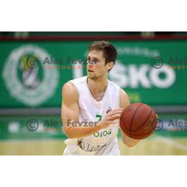 Uros Zadnik of Zlatorog Lasko in action during Nova KBM league basketball match between Zlatorog Lasko and Petrol Olimpija in Tri Lilije Hall, Lasko, Slovenia on October 27, 2017