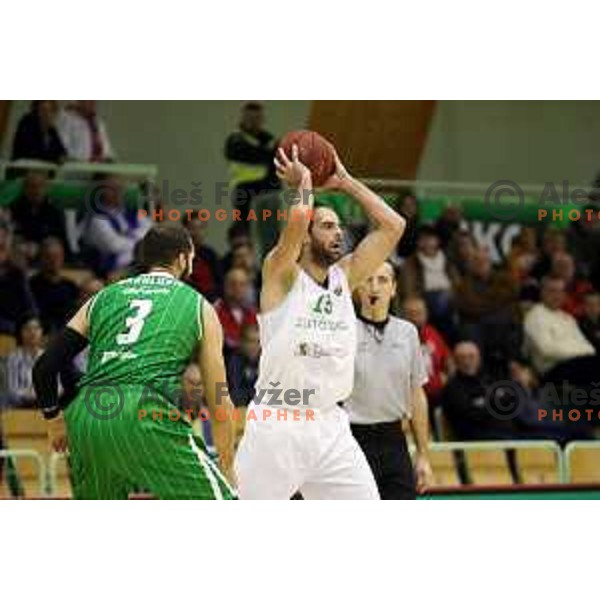 Milos Miljkovic of Zlatorog Lasko in action during Nova KBM league basketball match between Zlatorog Lasko and Petrol Olimpija in Tri Lilije Hall, Lasko, Slovenia on October 27, 2017