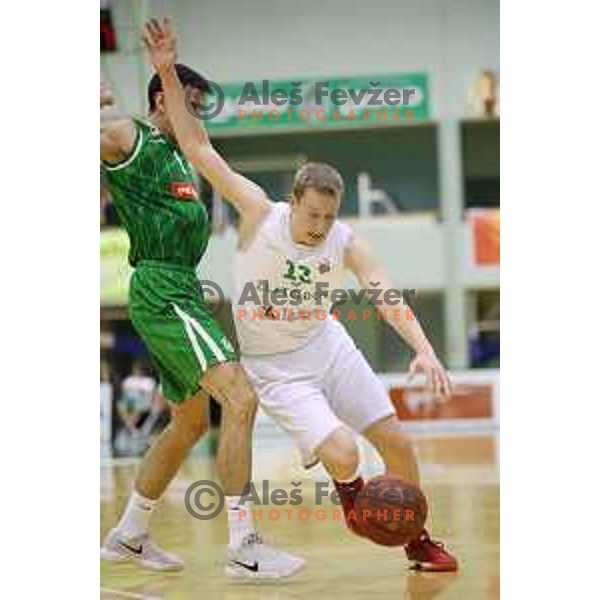 Miha Lapornik of Zlatorog Lasko in action during Nova KBM league basketball match between Zlatorog Lasko and Petrol Olimpija in Tri Lilije Hall, Lasko, Slovenia on October 27, 2017