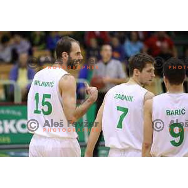 Milos Miljkovic of Zlatorog Lasko in action during Nova KBM league basketball match between Zlatorog Lasko and Petrol Olimpija in Tri Lilije Hall, Lasko, Slovenia on October 27, 2017