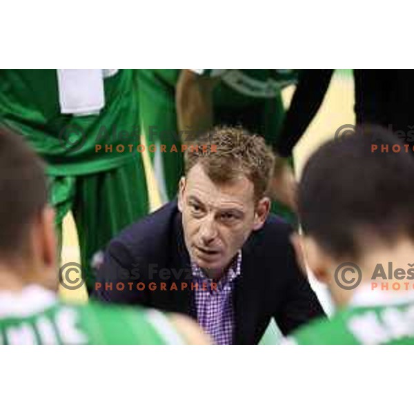Gasper Okorn, head coach of Petrol Olimpija in action during Nova KBM league basketball match between Zlatorog Lasko and Petrol Olimpija in Tri Lilije Hall, Lasko, Slovenia on October 27, 2017