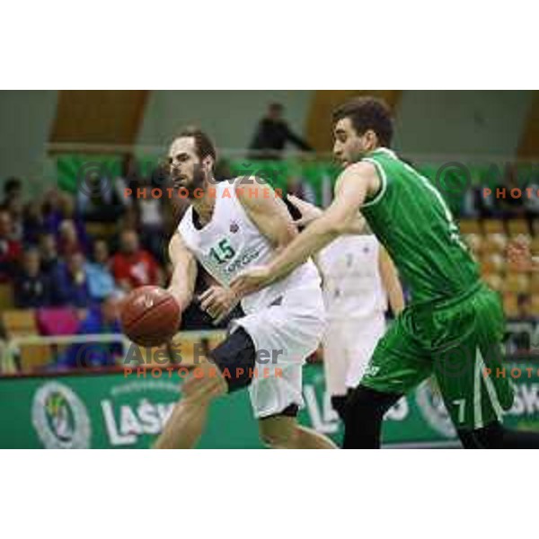 Milos Miljkovic of Zlatorog Lasko in action during Nova KBM league basketball match between Zlatorog Lasko and Petrol Olimpija in Tri Lilije Hall, Lasko, Slovenia on October 27, 2017