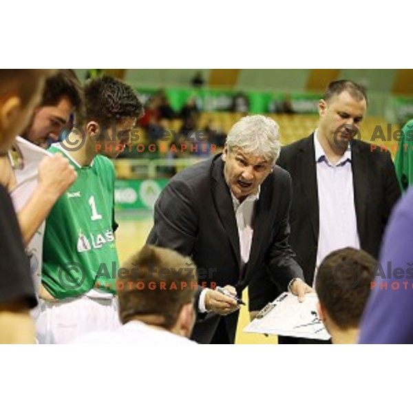 Ales Pipan, head coach of Zlatorog Lasko in action during Nova KBM league basketball match between Zlatorog Lasko and Petrol Olimpija in Tri Lilije Hall, Lasko, Slovenia on October 27, 2017
