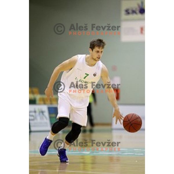 Uros Zadnik of Zlatorog Lasko in action during Nova KBM league basketball match between Zlatorog Lasko and Petrol Olimpija in Tri Lilije Hall, Lasko, Slovenia on October 27, 2017