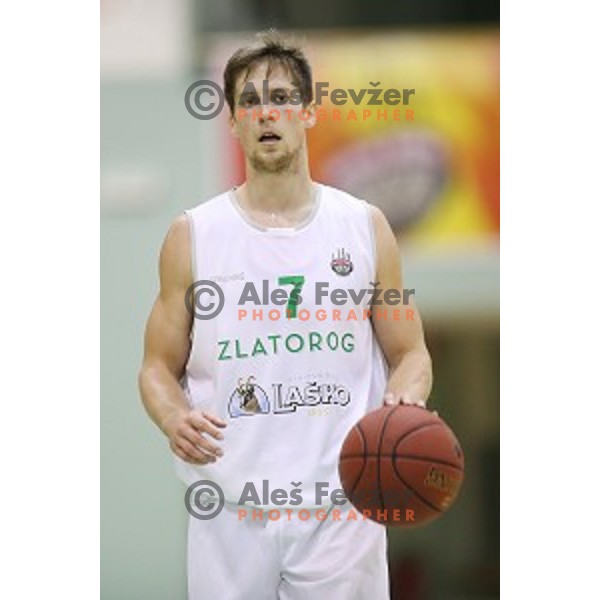 Uros Zadnik of Zlatorog Lasko in action during Nova KBM league basketball match between Zlatorog Lasko and Petrol Olimpija in Tri Lilije Hall, Lasko, Slovenia on October 27, 2017