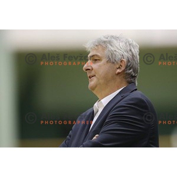 Ales Pipan, head coach of Zlatorog Lasko in action during Nova KBM league basketball match between Zlatorog Lasko and Petrol Olimpija in Tri Lilije Hall, Lasko, Slovenia on October 27, 2017