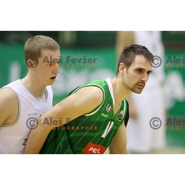 Miha Lapornik of Zlatorog Lasko and Domen Lorbek of Petrol Olimpija in action during Nova KBM league basketball match between Zlatorog Lasko and Petrol Olimpija in Tri Lilije Hall, Lasko, Slovenia on October 27 ,2017