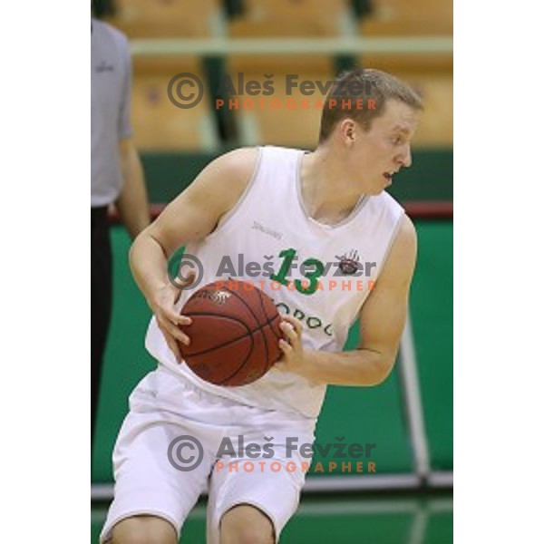 Miha Lapornik of Zlatorog Lasko in action during Nova KBM league basketball match between Zlatorog Lasko and Petrol Olimpija in Tri Lilije Hall, Lasko, Slovenia on October 27, 2017