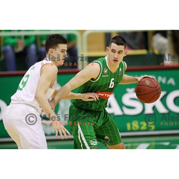 action during Nova KBM league basketball match between Zlatorog Lasko and Petrol Olimpija in Tri Lilije Hall, Lasko, Slovenia on October 27 ,2017