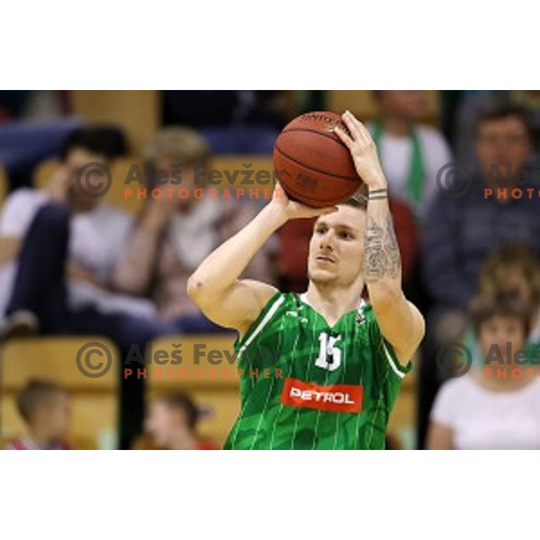 Gregor Hrovat of Petrol Olimpija in action during Nova KBM league basketball match between Zlatorog Lasko and Petrol Olimpija in Tri Lilije Hall, Lasko, Slovenia on October 27, 2017