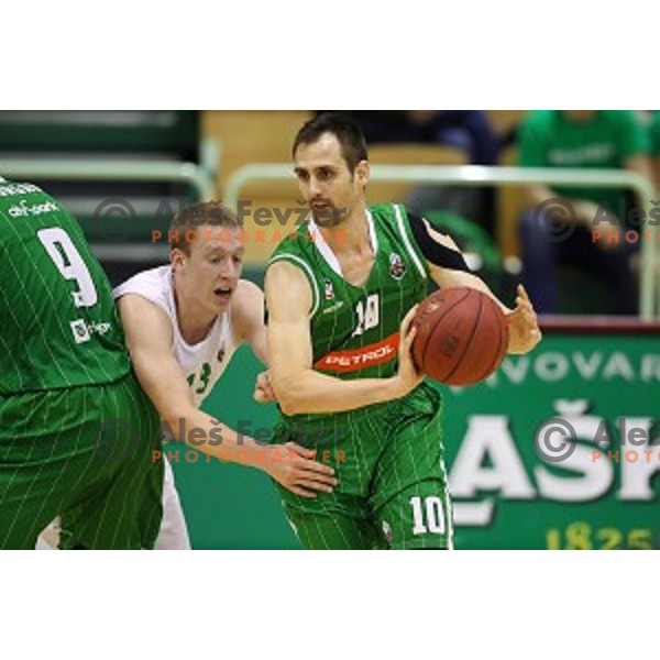 Miha Lapornik of Zlatorog Lasko and Domen Lorbek of Petrol Olimpija in action during Nova KBM league basketball match between Zlatorog Lasko and Petrol Olimpija in Tri Lilije Hall, Lasko, Slovenia on October 27 ,2017