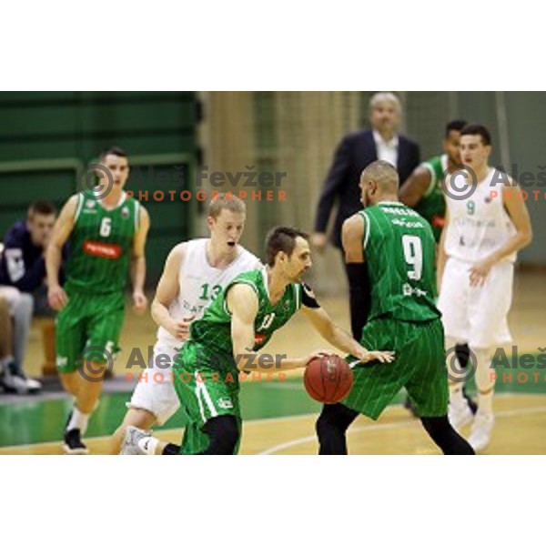 action during Nova KBM league basketball match between Zlatorog Lasko and Petrol Olimpija in Tri Lilije Hall, Lasko, Slovenia on October 27 ,2017