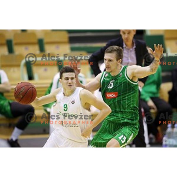 action during Nova KBM league basketball match between Zlatorog Lasko and Petrol Olimpija in Tri Lilije Hall, Lasko, Slovenia on October 27 ,2017