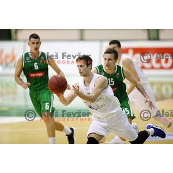 action during Nova KBM league basketball match between Zlatorog Lasko and Petrol Olimpija in Tri Lilije Hall, Lasko, Slovenia on October 27 ,2017