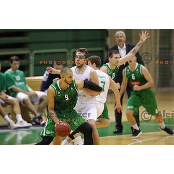 action during Nova KBM league basketball match between Zlatorog Lasko and Petrol Olimpija in Tri Lilije Hall, Lasko, Slovenia on October 27 ,2017