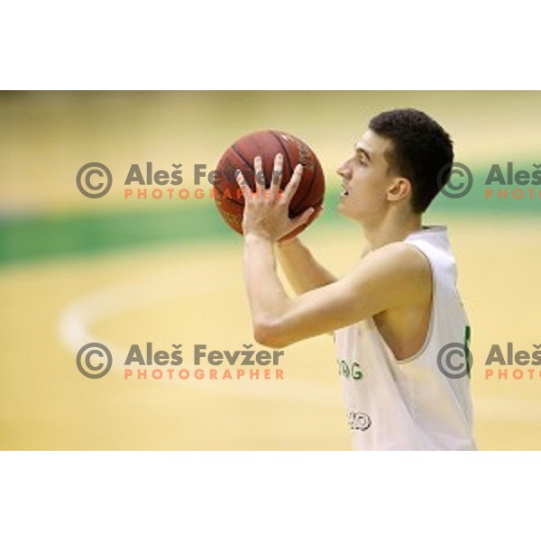 Nejc Baric of Zlatorog Lasko in action during Nova KBM league basketball match between Zlatorog Lasko and Petrol Olimpija in Tri Lilije Hall, Lasko, Slovenia on October 27, 2017
