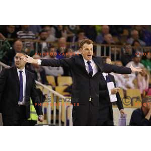 Gasper Okorn, head coach of Petrol Olimpija in action during ABA league basketball match between Petrol Olimpija and Buducnost Voli in Tivoli Hall, Ljubljana on October 29, 2017