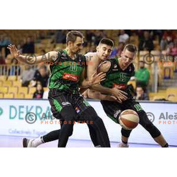 Domen Lorbek and Gregor Hrovat of Petrol Olimpija in action during ABA league basketball match between Petrol Olimpija and Buducnost Voli in Tivoli Hall, Ljubljana on October 29, 2017