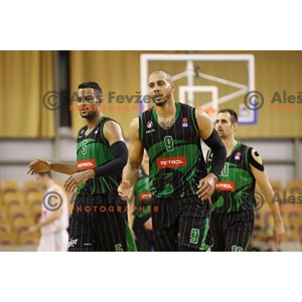 Devin Oliver and Jordan Morgan of Petrol Olimpija in action during ABA league basketball match between Petrol Olimpija and Buducnost Voli in Tivoli Hall, Ljubljana on October 29, 2017