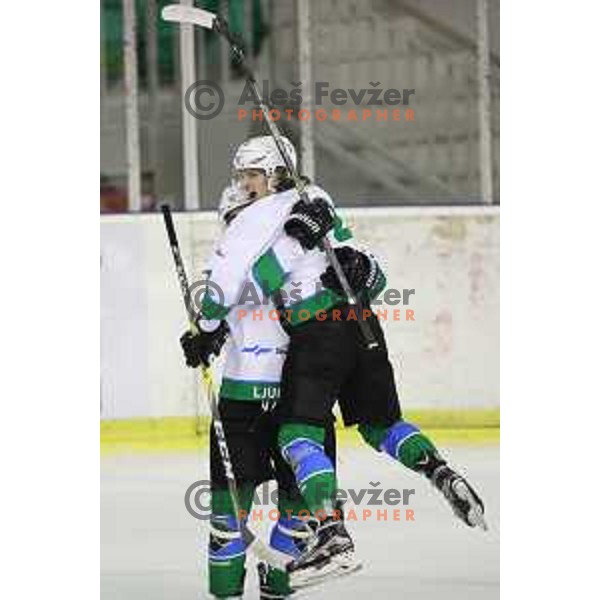Petek and Janez Orehek of Olimpija in action during Alps League ice-hockey match between Olimpija and WSV in Tivoli Hall, Ljubljana, Slovenia on November 1, 2017