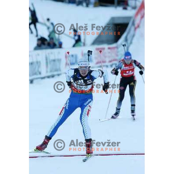 Gregorin (SLO) and Glagow (GER) crossing finish line at E.on Ruhrgas IBU World Cup biathlon race on 15 km 13.12.2007, Pokljuka, Slovenia. Photo by Ales Fevzer 
