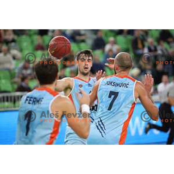of Petrol Olimpija in action during Nova KBM league basketball match between Petrol Olimpija and Sixt Primorska in SRC Stozice, Ljubljana on November 2, 2017