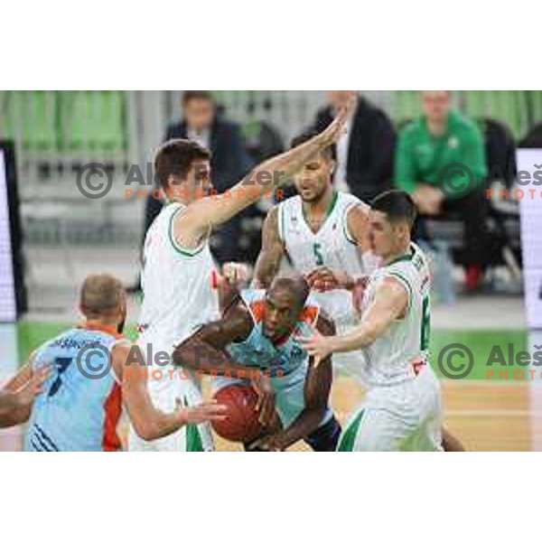 of Petrol Olimpija in action during Nova KBM league basketball match between Petrol Olimpija and Sixt Primorska in SRC Stozice, Ljubljana on November 2, 2017