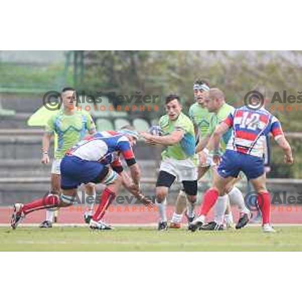 action during rugby match between Slovenia and Slovakia at ZAK Stadium, Ljubljana on November 4, 2017
