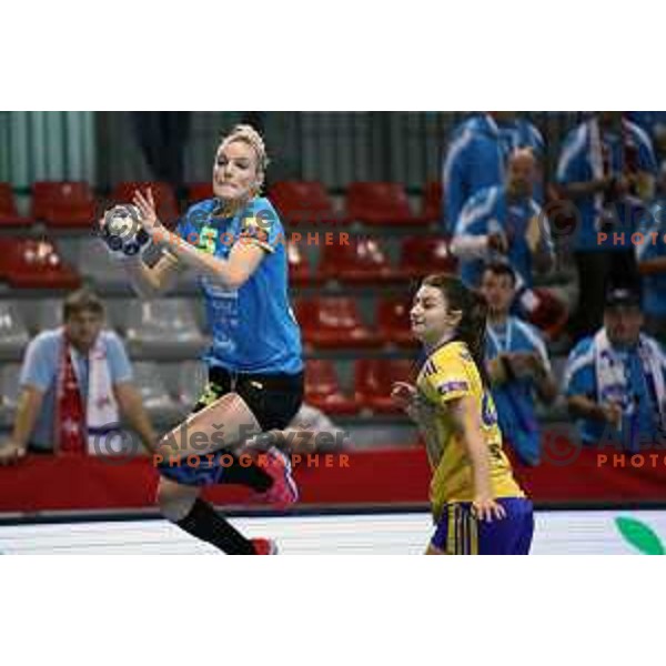 action during Women\'s EHF Champions League match between Krim Mercator (SLO) and Vistal Gdynia (POL) in Kodeljevo Hall, Ljubljana on November 4, 2017
