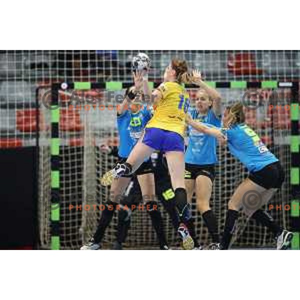 action during Women\'s EHF Champions League match between Krim Mercator (SLO) and Vistal Gdynia (POL) in Kodeljevo Hall, Ljubljana on November 4, 2017