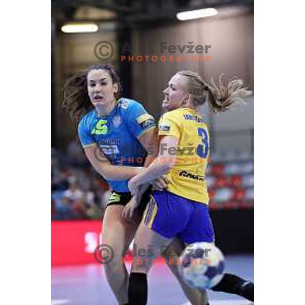 action during Women\'s EHF Champions League match between Krim Mercator (SLO) and Vistal Gdynia (POL) in Kodeljevo Hall, Ljubljana on November 4, 2017