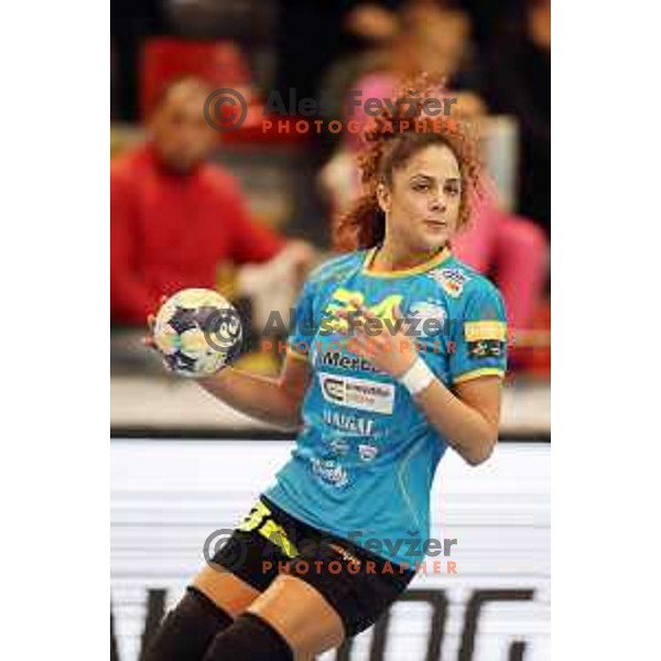 action during Women\'s EHF Champions League match between Krim Mercator (SLO) and Vistal Gdynia (POL) in Kodeljevo Hall, Ljubljana on November 4, 2017