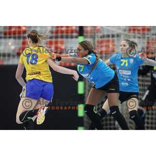 action during Women\'s EHF Champions League match between Krim Mercator (SLO) and Vistal Gdynia (POL) in Kodeljevo Hall, Ljubljana on November 4, 2017
